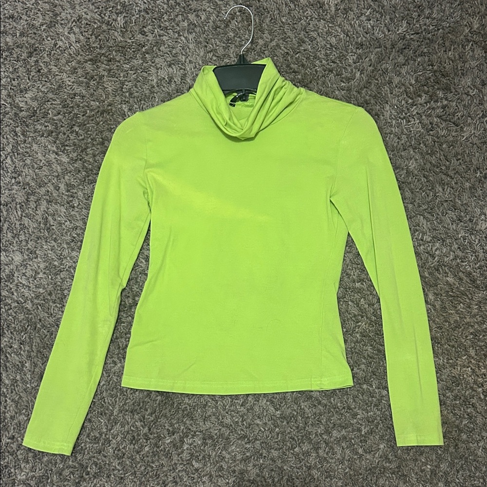 SHEIN Lime Green Turtleneck Long Sleeve Top